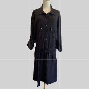 Ashley Stewart NWT Elegant Black Button Down Safari Belted Dress 26/28W